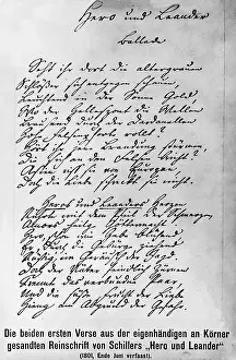 Leander: Original manuscript of Friedrich von Schiller