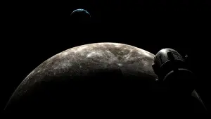 Rendition: Orion-drive spacecraft in lunar orbit