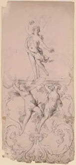 Graphite: Ornament Design with Three Nymphs, 19th century