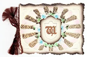 David Pearson: Ornate greetings card with initial M