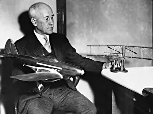 Orville: Orville Wright with airplane models, 1935