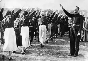 Mosley: Oswald Mosley greets marching by members of the British Unio