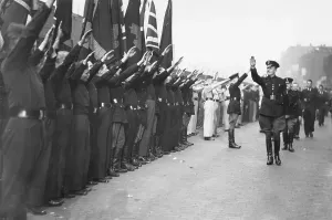 Banning: Oswald Mosley taking part in a fascist rally