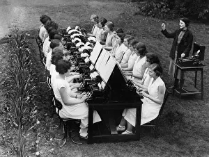 Typewriting: Outdoor typewriting class