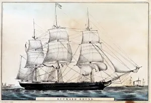 Outward: Outward Bound. Sailing ship leaving harbour