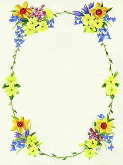 Ockenden: Oval design with four posies of spring flowers