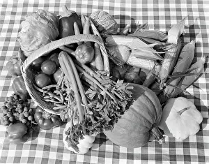 Celery: Overhead view of Assortment of Fruits and Vegetables