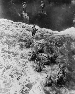Lcgr1407: Overhead view of U.S. Marines taking the beach at