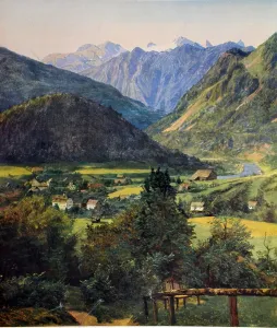 Waldmuller: Overlooking the valley of Bad Ischl and the Dachstein