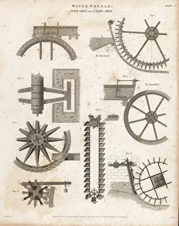 Waterwheels: Overshot and undershot waterwheels, 19th century