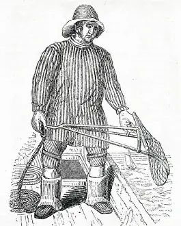 Oyster: An oyster fisherman throwing out his dredge