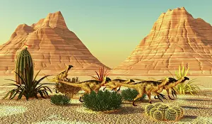 Cactus: A pack of Beipiaosaurus dinosaurs travel through