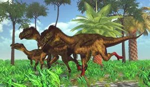 Kimmeridgian: A pack of carnivorous Ornitholestes dinosaurs