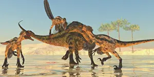 Contour: A pack of Deinonychus dinosaurs attack a Tenontosaurus