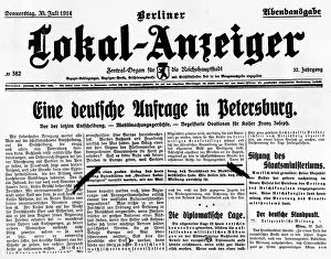 Tense: Front page of a Berlin local paper, 1914
