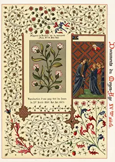 Xve Siecle: Page from a Book of Hours, and fragment of a border