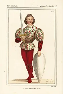 Pourpoint: Page or squire, Varlet ou damoiseau, to a