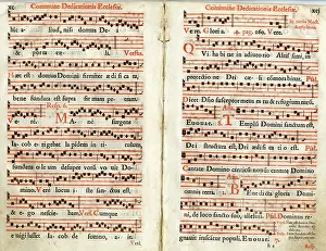 Antiphonal: Two pages of music, Commune Dedicationis Ecclesiae
