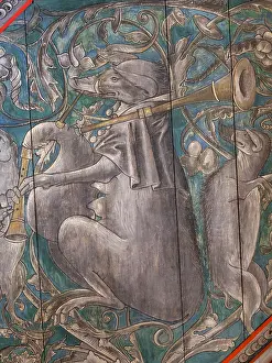 Coffered: Painted ceiling, Salle des Gardes, Chateau du Plessis-Bourre