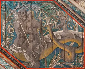 Coffered: Painted ceiling, Salle des Gardes, Chateau du Plessis-Bourre