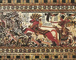 Bahri: Painted chest depicting a king on his chariot