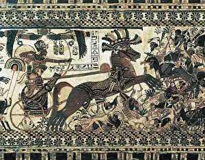 Bahri: Painted chest depicting a king on his chariot