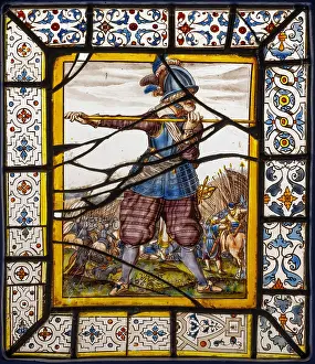Pike: Painted glass window, Musee de Vauluisant, Troyes, France