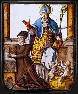 Donor: Painted glass window, Musee de Vauluisant, Troyes, France
