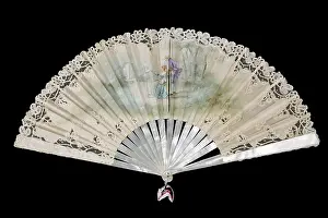 Honiton: Painted silk fan, 1890-1900