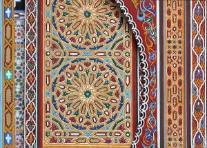 Jebel: Painted wooden panel, riad, Tetouan, Morocco