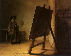 1629: The Painter in his Studio, self-portrait by Rembrandt