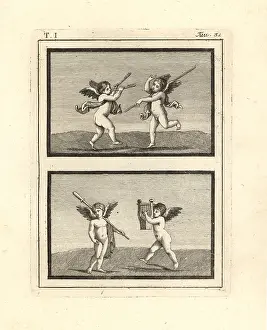 Genii: Painting of cupids or genii playing discovered