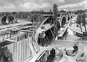 Ways: Painting by Ernst Vollbehr: bridge construction over the