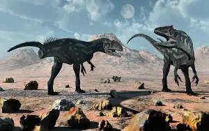 Defending: A pair of Allosaurus dinosaurs during Earth's