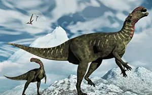 Iguanodont: A pair of Altirhinus dinosaurs in a Cretaceous environment