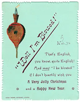 Puns: Pair of bellows with comic verse on a Christmas card