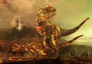Plumes: A pair of Carnotaurus dinosaurs on the prowl