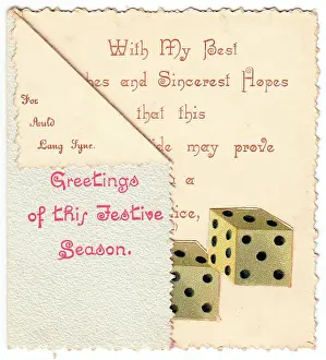 Syne: Pair of dice with comic verse on a Christmas card