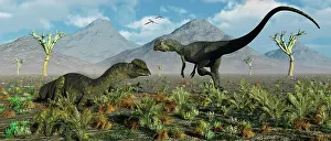 Sinemurian: A pair of Dilophosaurus dinosaurs in a prehistoric ?