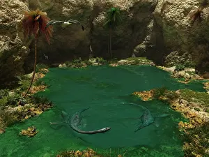 Elasmosaurus: A pair of Elasmosaurus engage in a swimming courtship dance