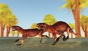 Synapsid: A pair of Lycaenops hunting during the Permian Period
