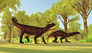 Crocodile: A pair of Postosuchus reptiles hunting for prey