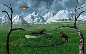 Obsolete: A pair of Sabre-Tooth Tigers encountering UFO's