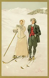 Dec19: Pair of Skiers - Switzerland - 1900s