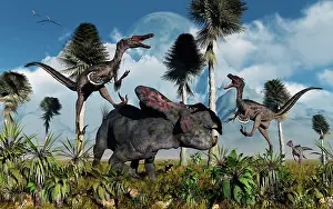 Velociraptor: A pair of Velociraptors attack a lone Protoceratops