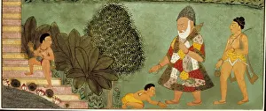 Mughals: Palace scene. Three youngs before imperial authority