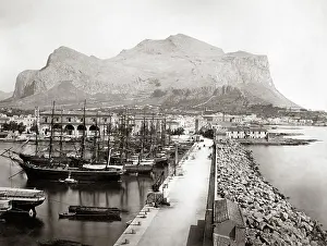 Palermo: Palermo harbour and Monte Pellegrino, Italy, circa 1880s