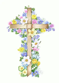 Primroses: Palm Cross with spring flowers