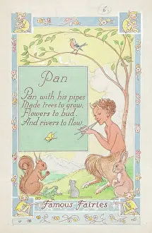 Sub Title: Pan. Sub-title: Famous Fairies. Text: Pan with his pipes?