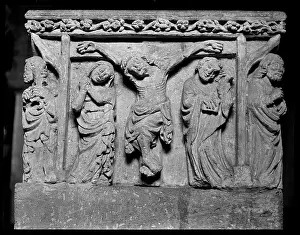 Robed: Detail of a panel in a 15th century square font